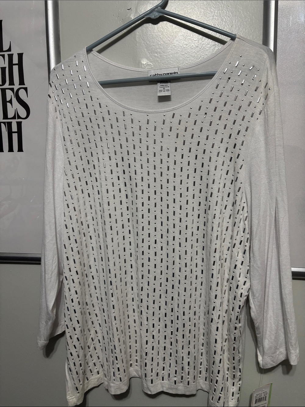 Cathy Daniels White Long-Sleeve Top with Silver Stud Detailing